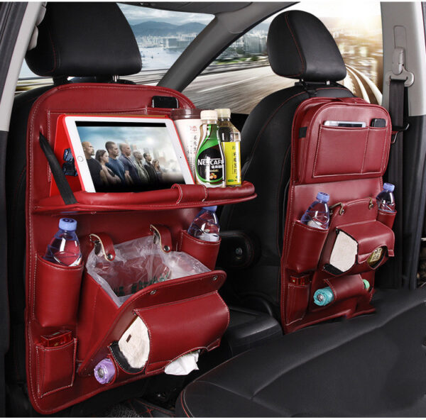 PU Leather Car Storage Bag Multifunction Seat Back Tray Hanging Bag Waterproof Car Organizer Automotive Interior Accessories - Image 4