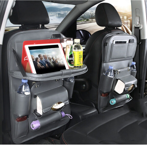 PU Leather Car Storage Bag Multifunction Seat Back Tray Hanging Bag Waterproof Car Organizer Automotive Interior Accessories - Image 5