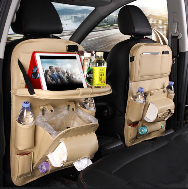 PU Leather Car Storage Bag Multifunction Seat Back Tray Hanging Bag Waterproof Car Organizer Automotive Interior Accessories - Image 3
