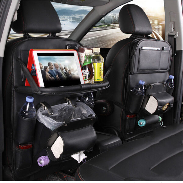 PU Leather Car Storage Bag Multifunction Seat Back Tray Hanging Bag Waterproof Car Organizer Automotive Interior Accessories - Image 2
