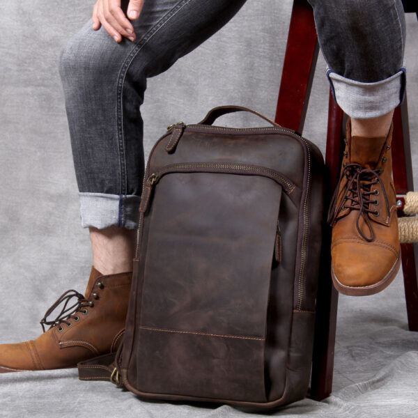 Vintage Crazy Horse Skin Backpack - Image 4